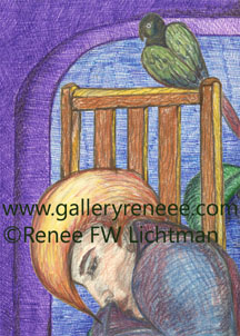 "Bird Watching Special Edition" Pastels, Ballpoint Pen and Digital Recomposition, Ballpoint Pen Art Gallery, Fine Art for Sale from Artist Renee FW Lichtman