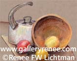 White Kettle Wooden Bowl, Limited Edition Giclee Print, Still Life Art 