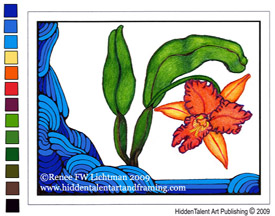 "Art Deco Cattleya" Needlepoint Art Canvas, Botanical and Floaral Art Gallery, Fine Art for Sale from Artist Renee FW Lichtman