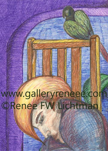"Bird Watching Special Edition" Digital Recomposition, Ballpoint Pen Art Gallery,Fantasy Art Gallery, Figurative and Portrait Art Gallery, Fine Art for Sale from Artist Renee FW Lichtman