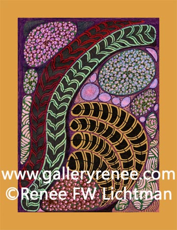 "Cherry Abstract" Ballpoint Pens and Pen and Ink, Abstract Art Gallery, Ballpoint Pen Art Gallery, Original Art Gallery, Fine Art for Sale from Artist Renee FW Lichtman