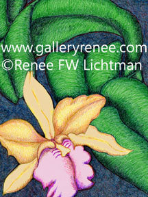 "Cropped Cattleya" Ballpoint Pen and Digital Recomposition, Ballpoint Pen Art Gallery, Fine Art for Sale from Artist Renee FW Lichtman