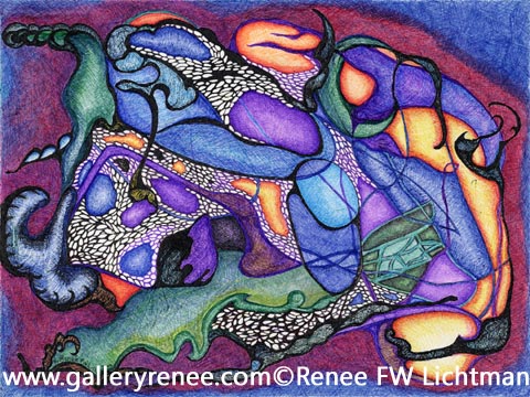 "Dragon's Breath" Ballpoint Pens and Pen and Ink, Abstract Art, Ballpoint Pen Art, Original Art, Fine Art for Sale from Artist Renee FW Lichtman
