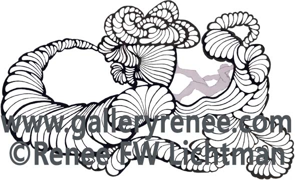 "Figure It Extended" Pen and Ink with Digital Recomposition, Fantasy Art, Figurative and Portrait Art, Pen and Ink Art, Fine Art for Sale from Artist Renee FW Lichtman