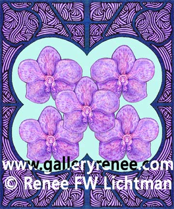 "five Vandasquot; Ballpoint Pens and Digital Recomposition, Ballpoint Pen Art, Botanical and Floral Art, Orchid Art Gallery, Fine Art for Sale from Artist Renee FW Lichtman