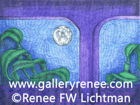 "Moon Over Cattleya" Ballpoint Pen Drawing, Ballpoint Pen Art Gallery, Fine Art for Sale from Artist Renee FW Lichtman